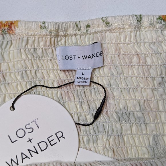 LOST + WANDER Big Escape Off The Shoulder Mini Dress in Smocked Florals Size L - Picture 9 of 9